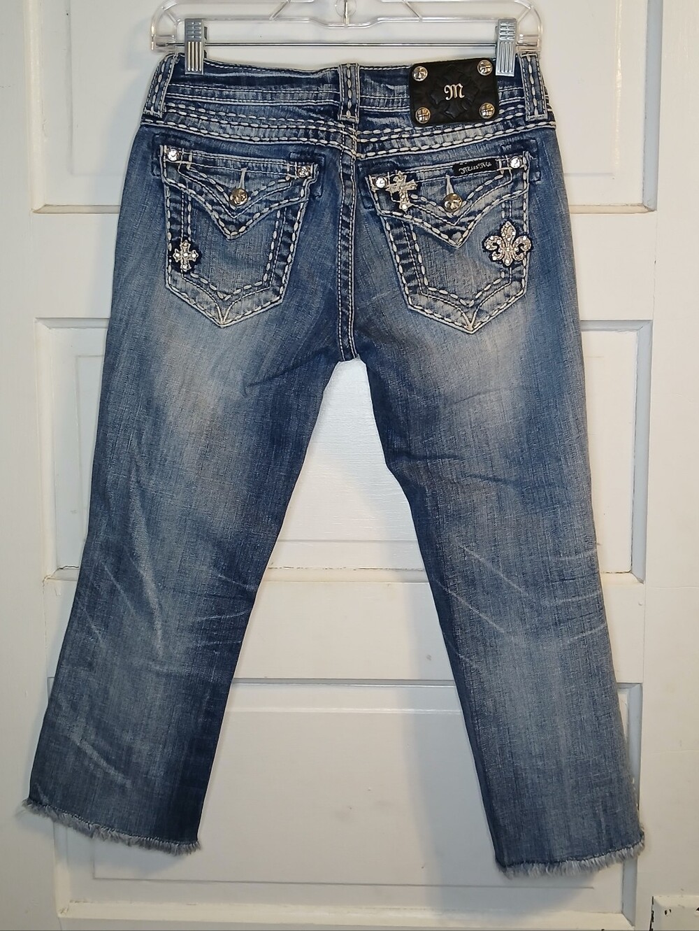Miss Me Jeans Womens 26 Capri Low Rise Rhinestone Cross Fleur De Lis Y2K